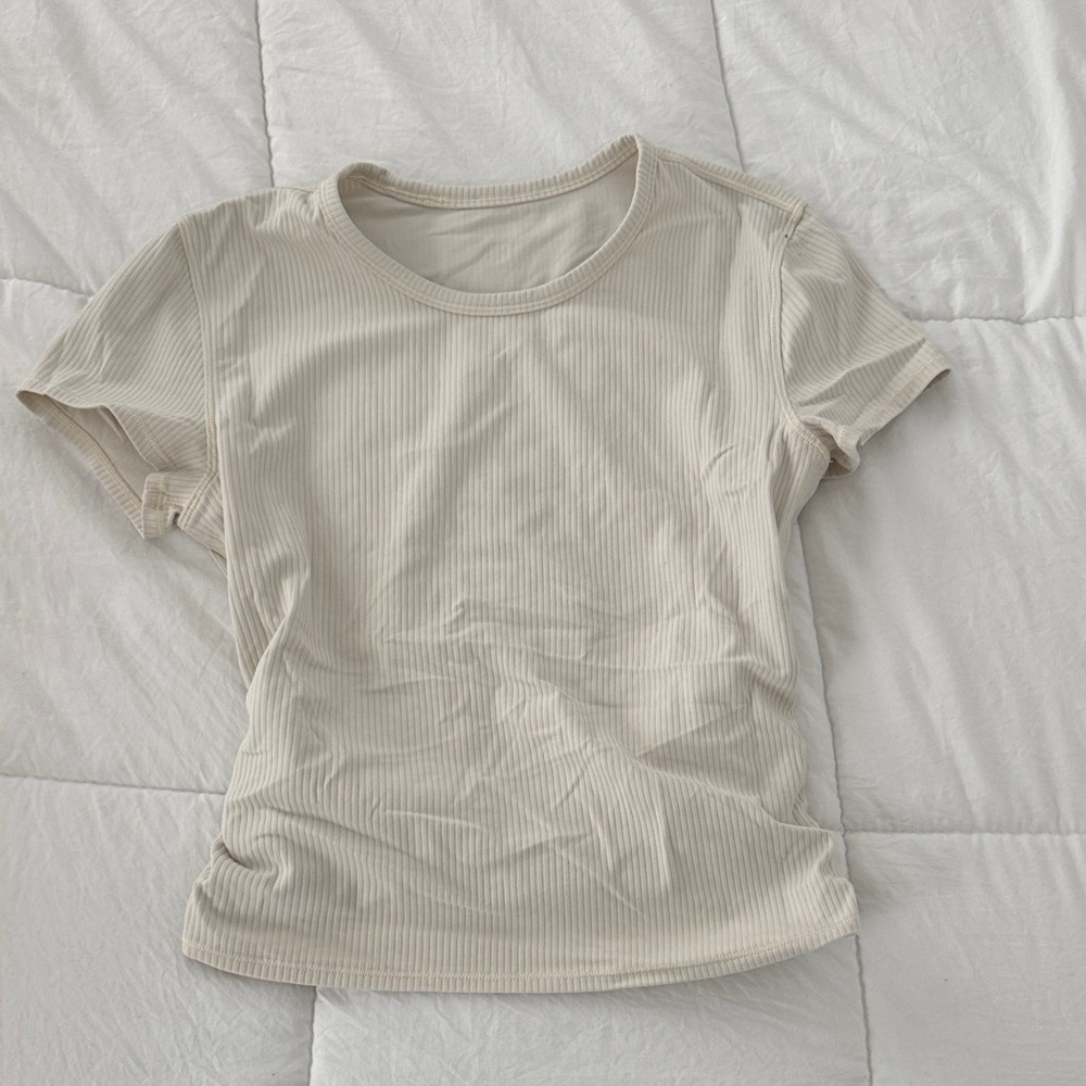 lululemon athletica Beige Ribbed Short Sleeve Top